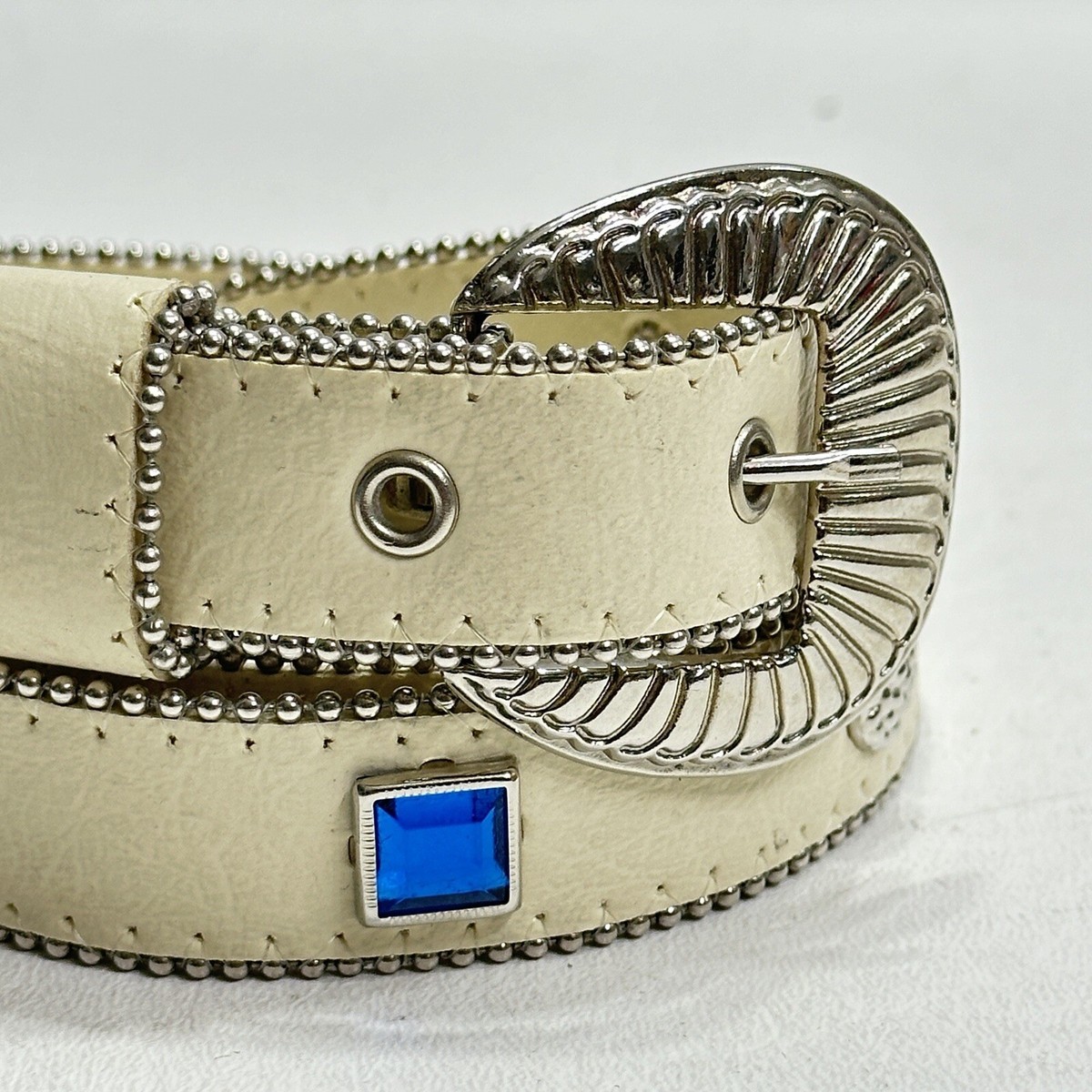 Western Bling Dress Belt Women M Cream Leather Multicolor  display picture 1