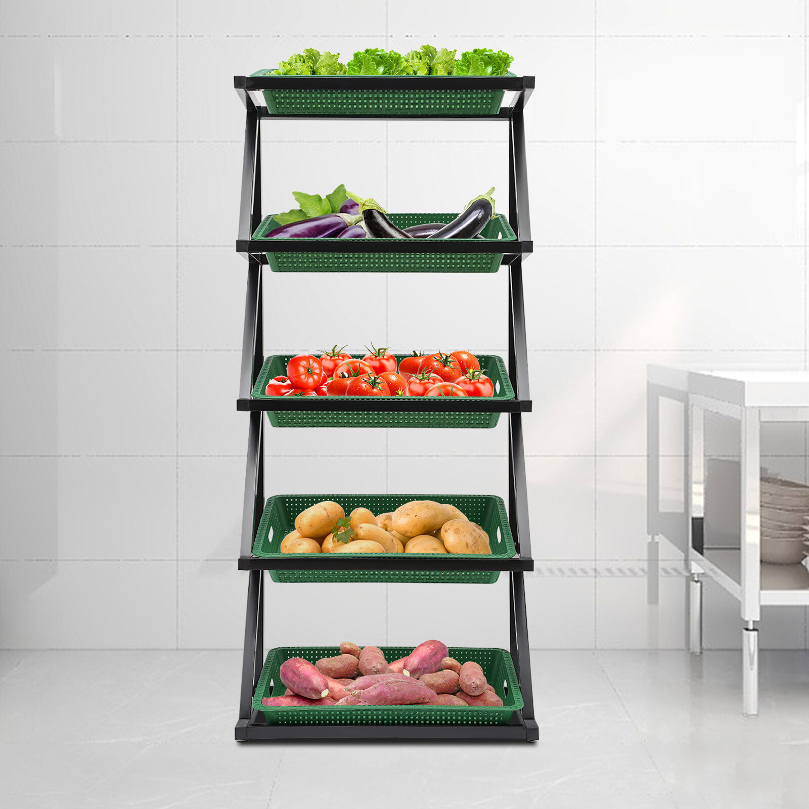 5-Tier Green Iron Display Rack for Snacks Candy Retail Organizer