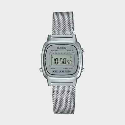 Casio LA670WEM-7 | Vintage Digital Damen Armbanduhr, Silber Edelstahl M