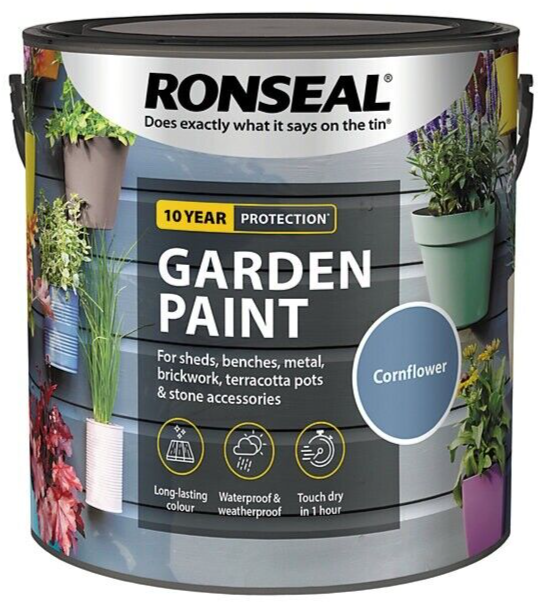 Ronseal Garden Paint Metal Wood Brick Stone Shed Furniture 2.5L - Cornflower