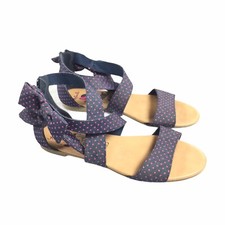 Disney Minnie Mouse Bow Polka Dot Print Sandals Size 6 Blue Pink Fabric Open Toe