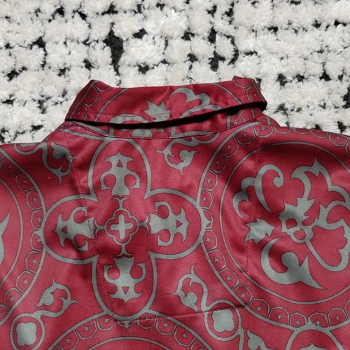 Vintage Guess Shirt Medium Red Tribal Asian Long Sleeve Button Up Polyester Y2K - Picture 13 of 16