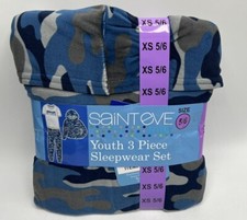 Boys Size XS 5/6 Saint Eve 3-Piece Set Long Sleeve Sleepwear Pajamas Blue Camo