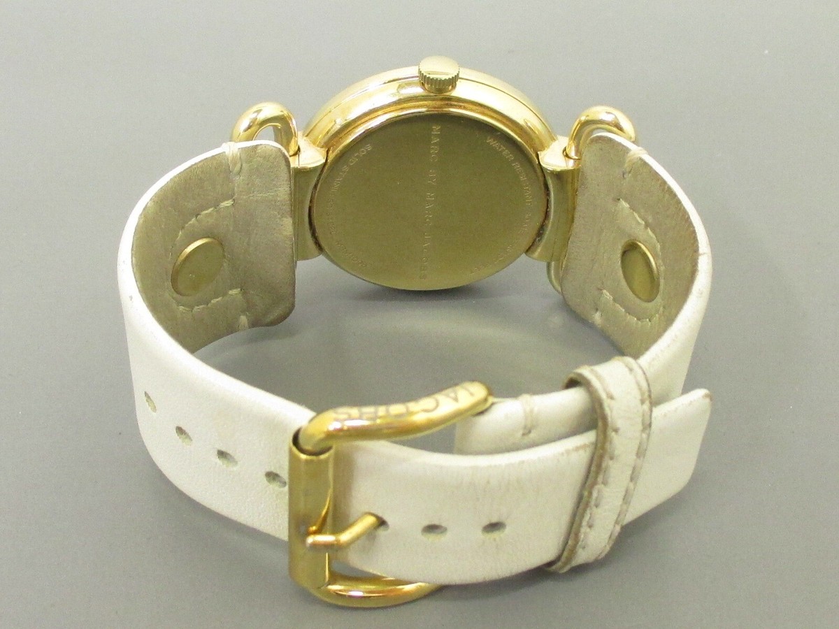 NEW MARC JACOBS MOLLY GOLD TONE,WHITE LEATHER BAND WATCH 