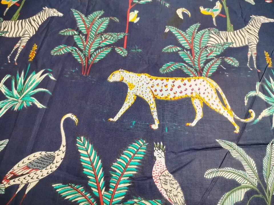 Tela artesanal de vestido floral 100 % algodón con estampado de bloques de mano indio para mujer 5 yardas Foto 4 de 4