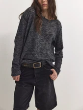 Free People We The Free Black Long Sleeve Semi-Sheer Knit Sandy Top Sz XL