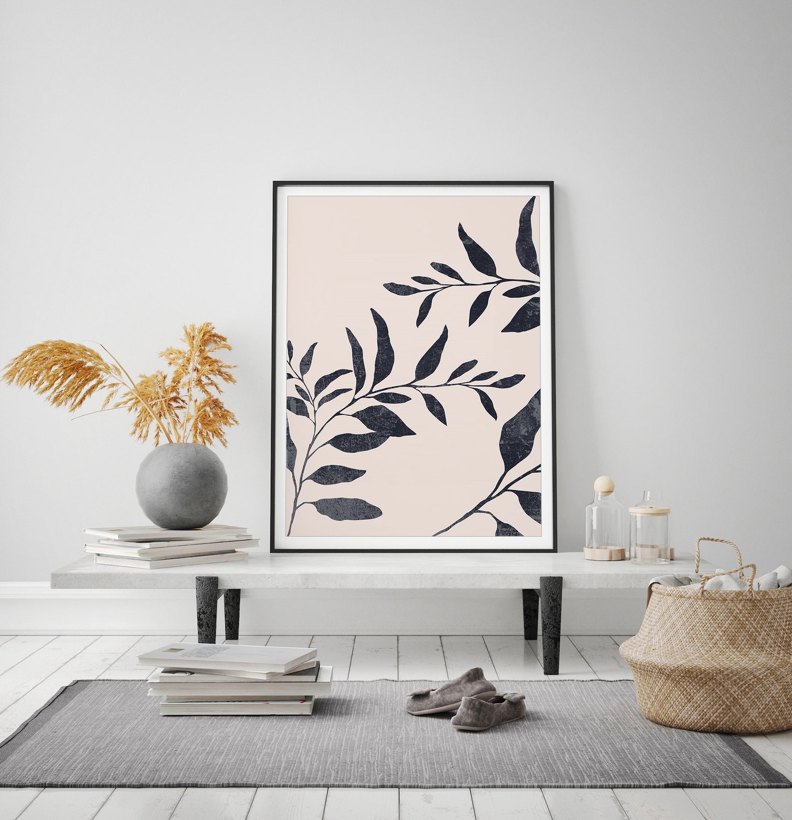 Navy Blue Botanical Leaves Print Modern Wall Art Prints Scandinavian Wall Art