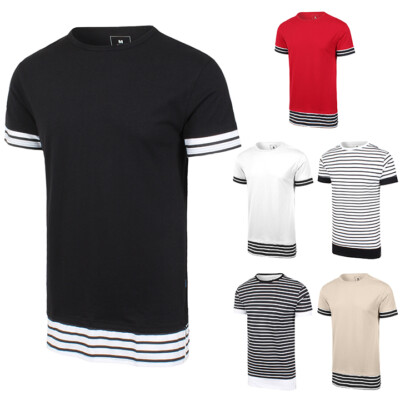 Mens Hip Hop Hipster Longline Striped 