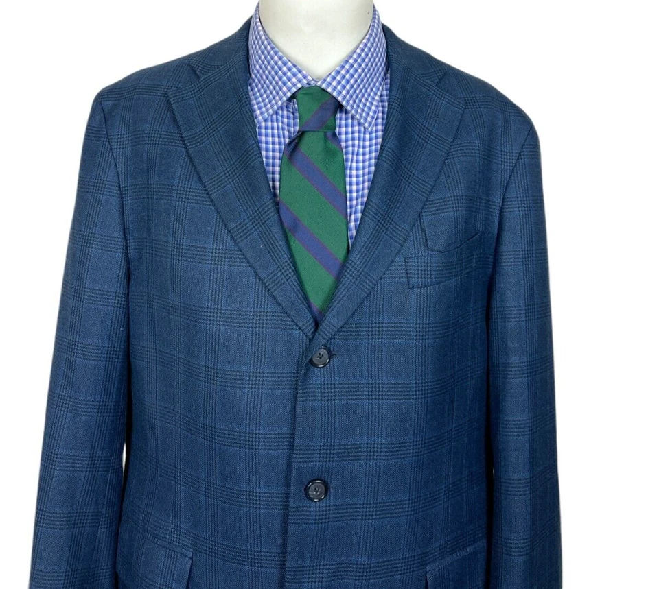 Abrigo Chaqueta Deportivo Harold Powell Azul Glen Cuadros Lana BAMBOO Para Hombre 42R Bonito. Foto 2 de 4