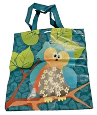 Happy Sack Blue Autumn Owl Reusable Vinyl Shopping Bag Laurie Art InstaTote