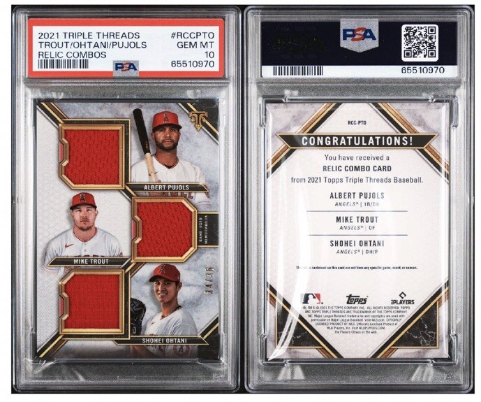 ゲームセンター・ゲームカード TROUT/OHTANI/PUJOLS RELIC COMBOS 2021 TRIPLE THREADS RELICS COMBO - GAME USED TROUT/PUJOLS
