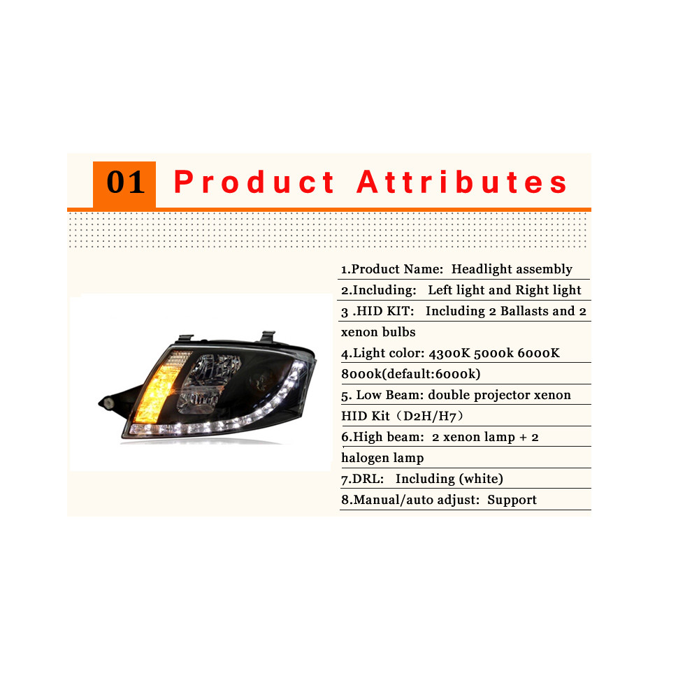 カリフォルニア スタイル送料無料 2PCS ヘッドライト Assemblies For アウディ TT 19992006 BiXenon