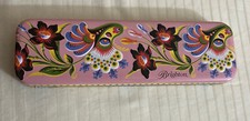 Brighton Watch Tin Empty Pencil Jewelry Gift Box Storage Case Pink Bird Yellow