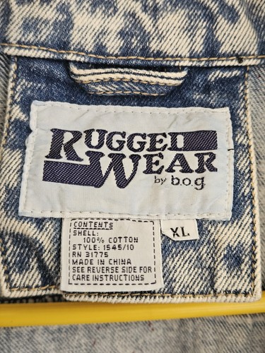 Vtg Custom Splatter Paint Denim Jean Jacket Rugged Wear By BOG Sz XL - Picture 2 of 5