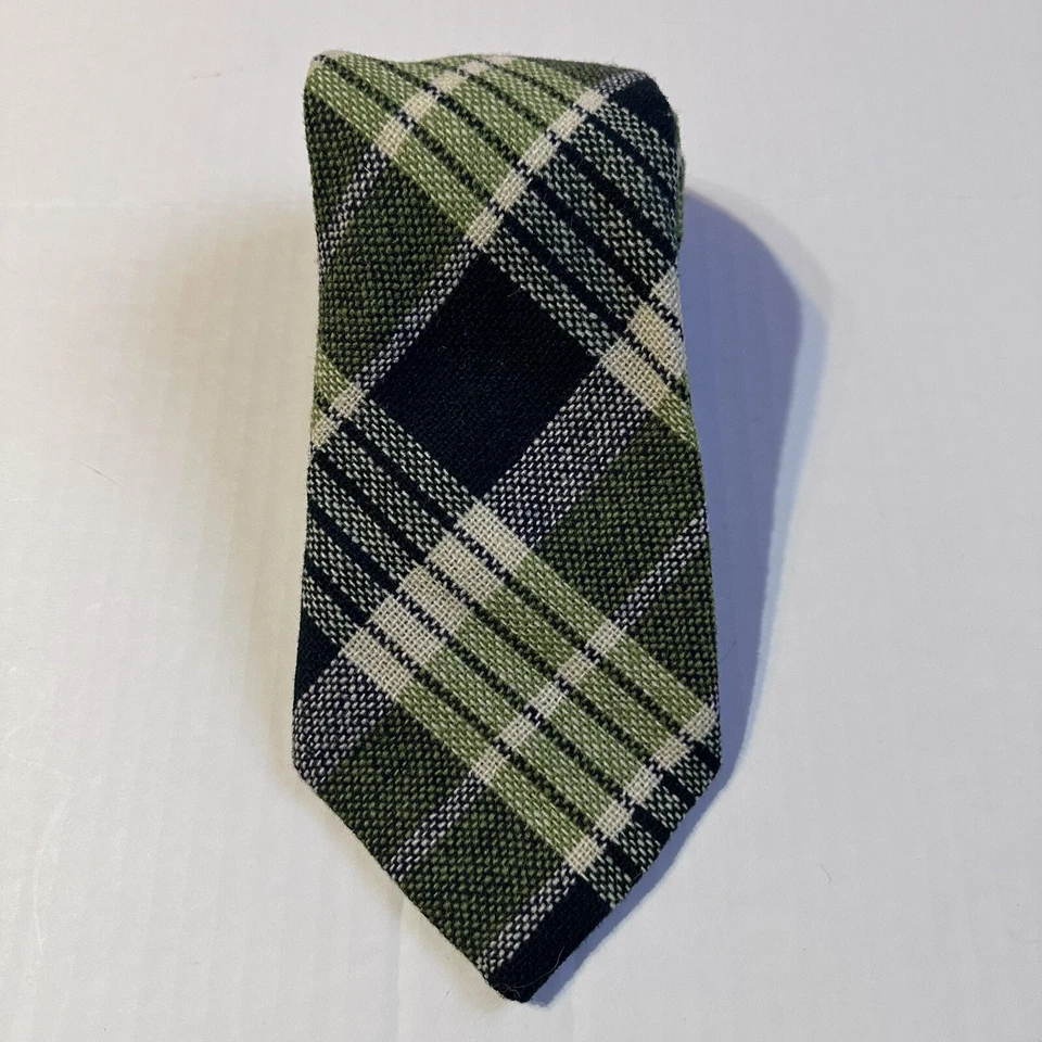 Gravata larga de lã britânica pura verde xadrez 52" - Imagem 2 de 4