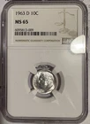 1963 D Roosevelt silver Dime 10 Cents NGC MS 65 GEM Mint State Uncirculated