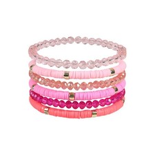 Clay Bead Bracelet Set, Multi-colored Heishi Bracelets, 6pcs