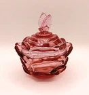 Vtg c.1988 Fenton Art Glass Petal Pink Lidded Butterfly 5" Candy Dish