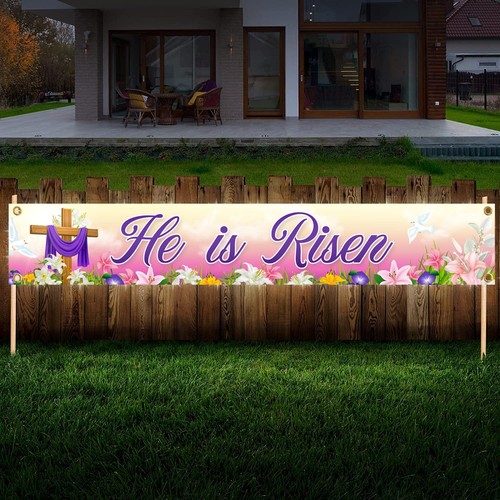 He Is Risen Easter Decorations Garden Banner Large 9.8 X 1.6 Ft Easter Yard Dec - Picture 5 of 5