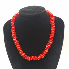 Red Coral Necklace Sterling Silver Clasp 16 - 18in Long Beaded 