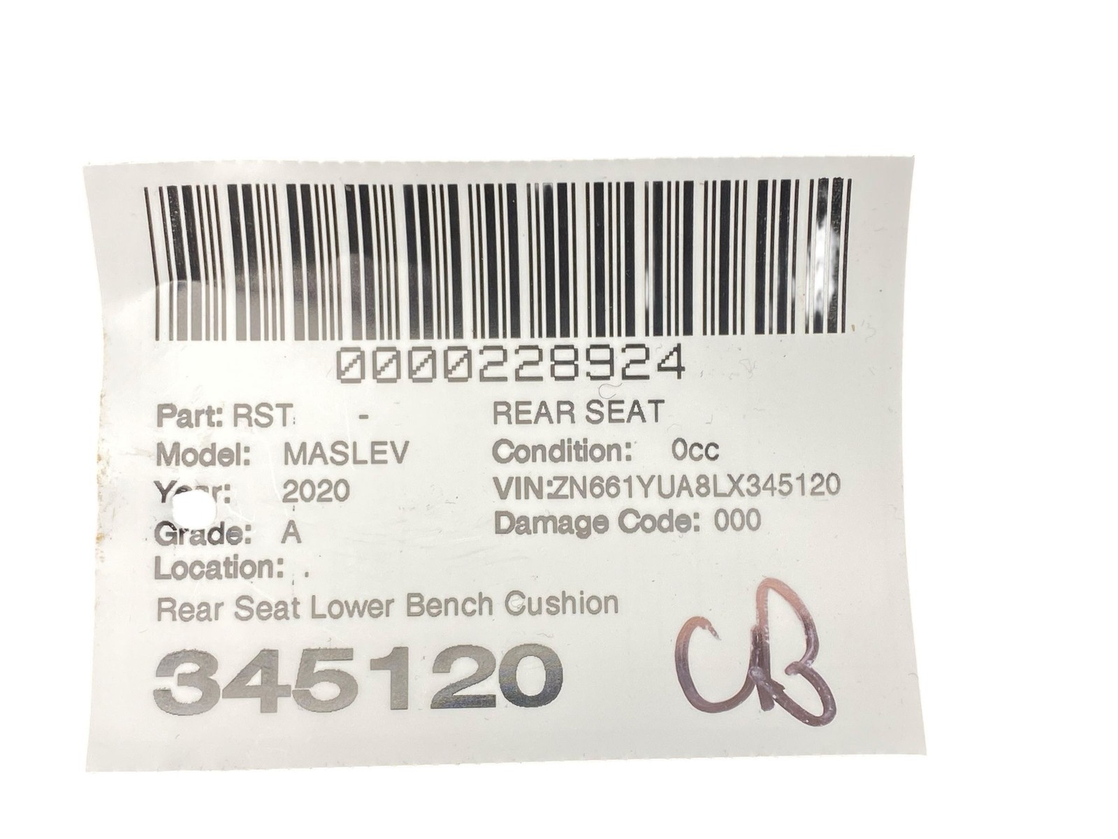2017-2024 Maserati Levante M161 Rear Seat Lower Bench Cushion Leather |Black IBK