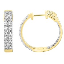 Ladies In/Out Hoop Earrings 2.00ct Round Natural Diamond 14k Yellow Gold