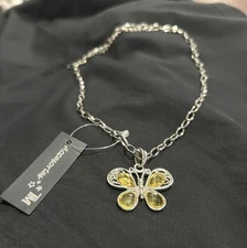 Silver And Yellow Expandable Butterfly Necklace With Lobster claw Clasp