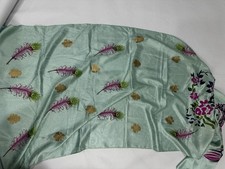 Khushakas Aqua Green Indian Scarf Dupatta Peacock Feather Print Polyester Wrap