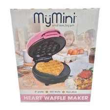 Compact Waffle Maker Heart Shaped MyMini Nostalgia Small Space Non Stick Surface