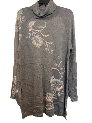 Style & Co Floral Sweater Dress Embroidered Cowl Neck Long Sleeve Women s