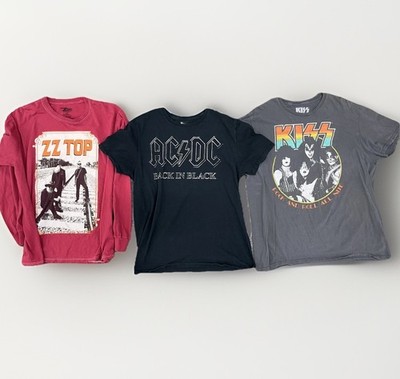 ZZ Top ACDC KISS Band Tee Lot 3 Rock Graphic Shirts Mens L & XL