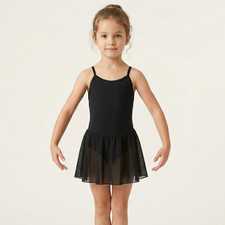Girl's Dance Ballet Jazz Tap Black Dress Leotard with Skirt size 5-7 NWOT