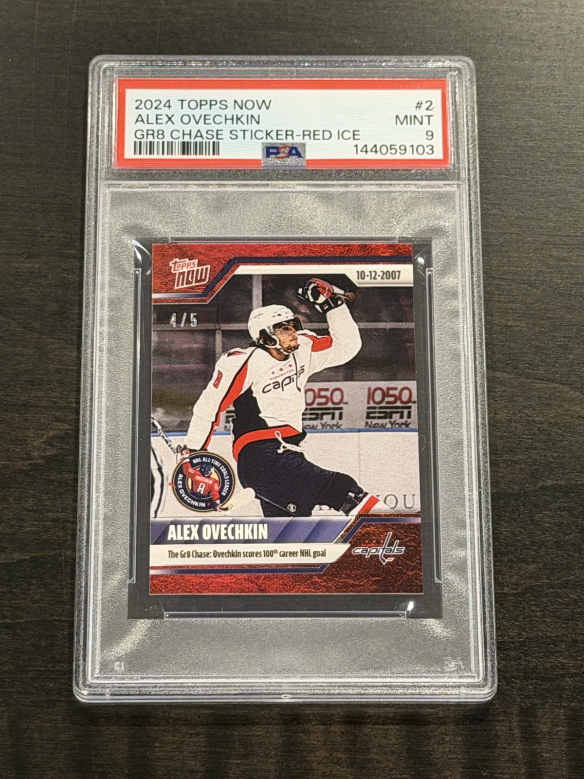 2024 NHL Topps Now ALEX OVECHKIN #2 GR8 Chase Sticker RED Ice /5 Mint PSA 9 view 1