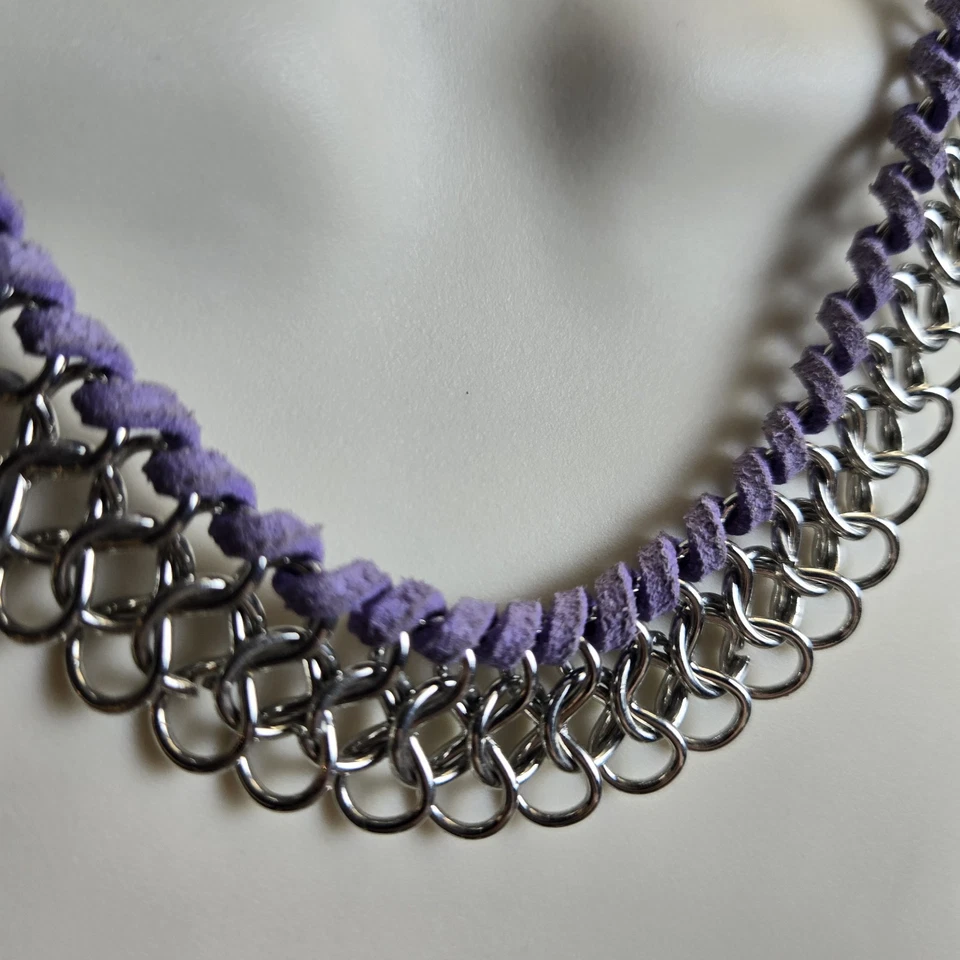 Chainmail Link Choker / 项链 - 不锈钢带皮革装订 独特  — 第 3/4 张图片