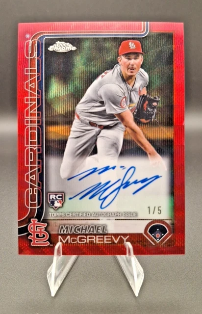 Michael McGreevy 1/5 First Print 2025 Topps Chrome Red Wave RC Auto Cardinals