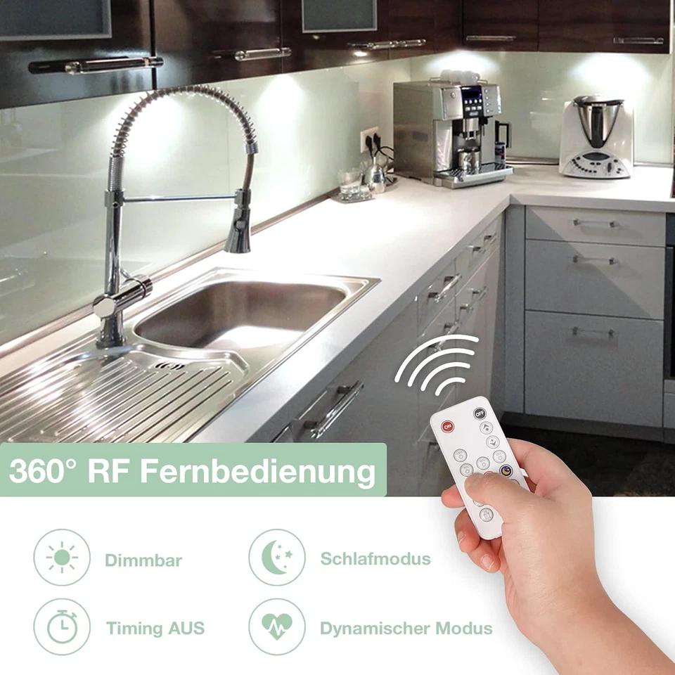 Luce Led Sottopensile Cucina Dimmerabile, 4 Luce Led per Vetrine Con Telecomando - Immagine 2 di 4