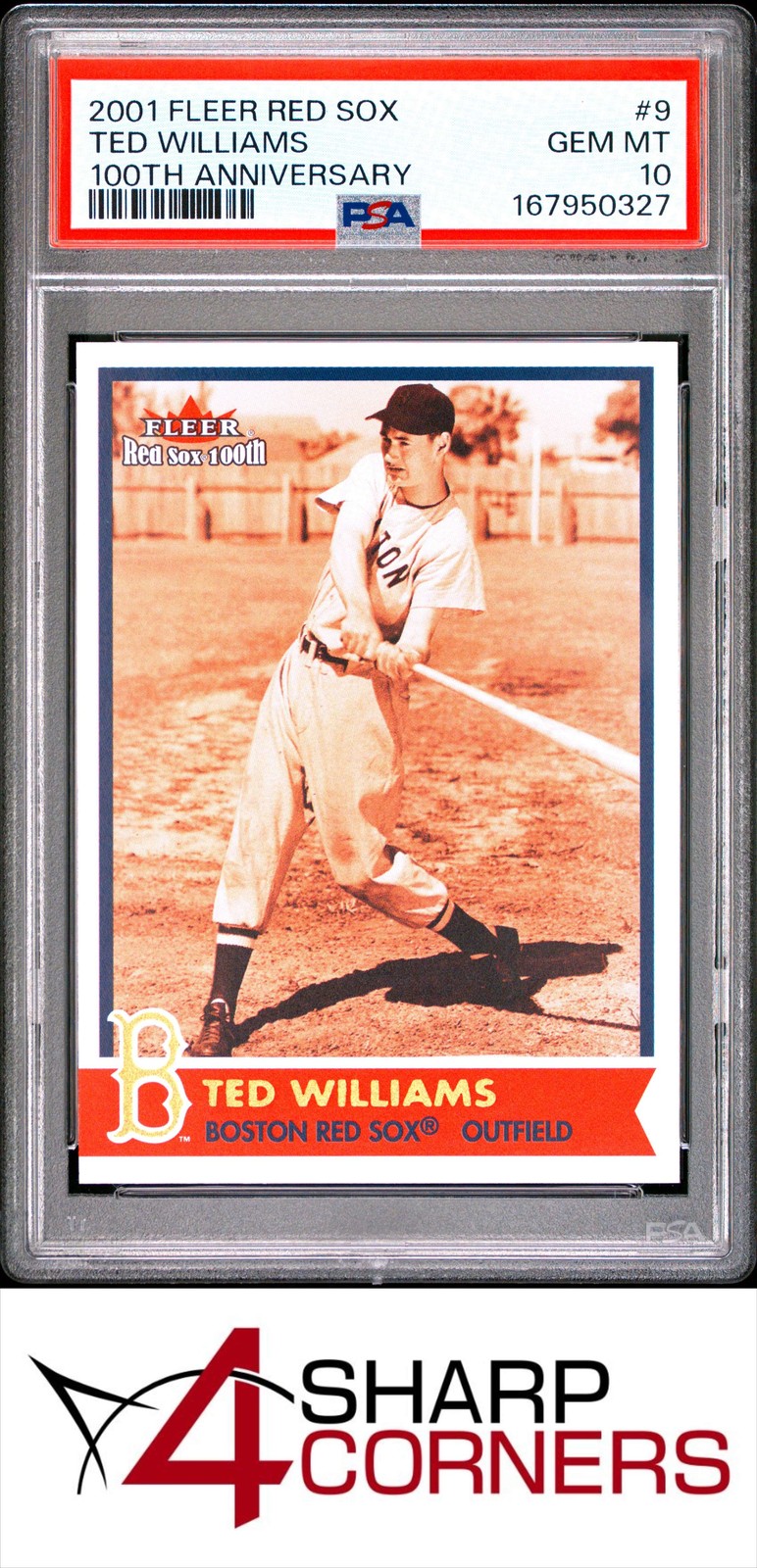 2001 FLEER BOSTON RED SOX 100TH ANNIVERSARY #9 TED WILLIAMS HOF PSA 10