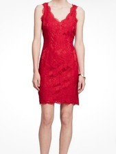 Adrianna Papell Red Lace Cocktail Party Sheath Dress Romantic Women’s Size 10
