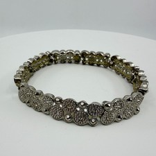 Silver Tone Textured Stretch Bracelet Rhinestone Accent Statement Jewelry Gift