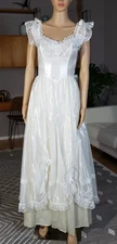 Vintage Gunne Sax Dress 80s Pearly White Satin Lace Ruffle Prom Party