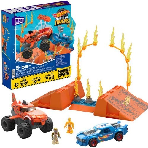 MEGA BLOKS - Игровое поле Hot Wheels Smash - Crash с тигровой акулой, в наборе 245 предметов