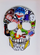 Totenkopf-Schädel-Grafik-modernes Kunstobjekt-Kunstcollage-3D Rahmen-signiert