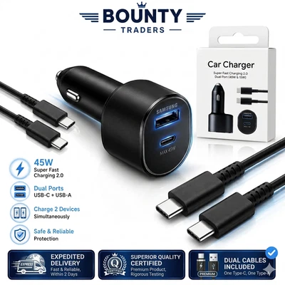 Super Fast Dual Car Charger (45W+15W) Dual Ports USB-C & USB-A (45+15W Charger) - Image 1 of 4