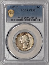 1932-D Washington Quarter 25c PCGS VF35 - Key Date!