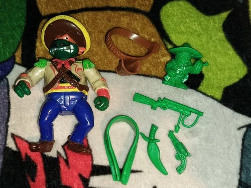 Vintage TMNT Bandito Bashin Mike Action Figure Complete Wild West Ninja Turtles