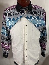 Vintage Rough Rider Shirt Womens Large White Aztec Southwest USA Made
