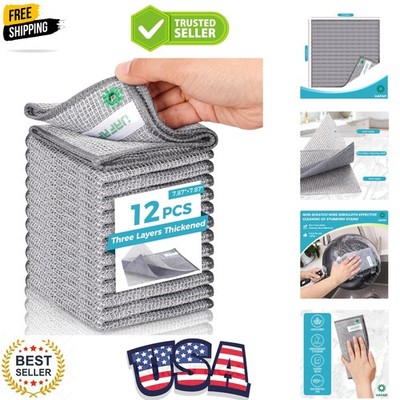 12 Pcs New Upgrade 3-Layer Non Scratch Wire Dishcloth,Cleans Fast Without Scr...