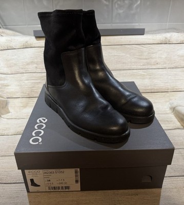 Wmns Ecco Black Leather BELLA Boots US Size 7 - 7.5 Comfort EUR 38 EXCELLENT