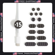 Silicone Cable Organizer Clips Set of 15 for Desk, Home, Travel, Black