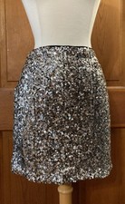 GB Women  s Sequin Mini Skirt Sz L New Silver Metallic Sparkle Party Club Holiday